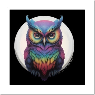 Awesome Rainbow Night Owl design Posters and Art